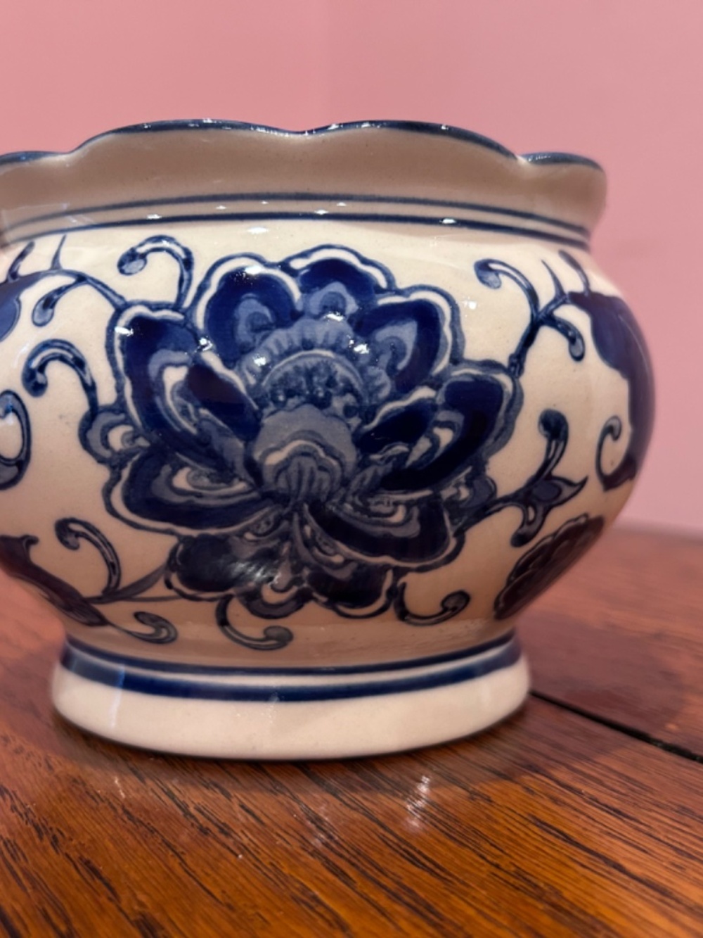 Blue and White Floral Ceramic Planter - Classic Home Art - Picture 6 of 8